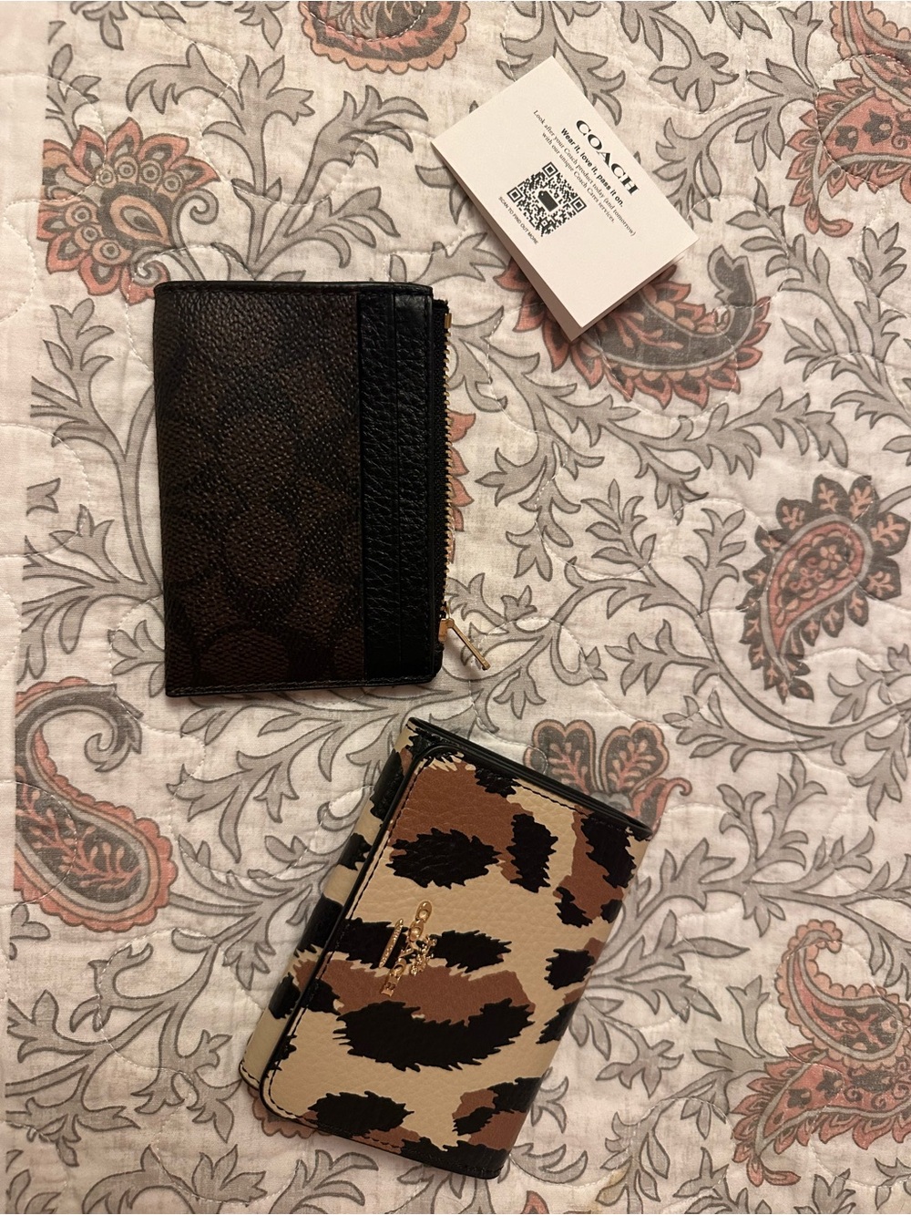 Coach Leopard Trifold Wallet with Snap On Signature Card Case